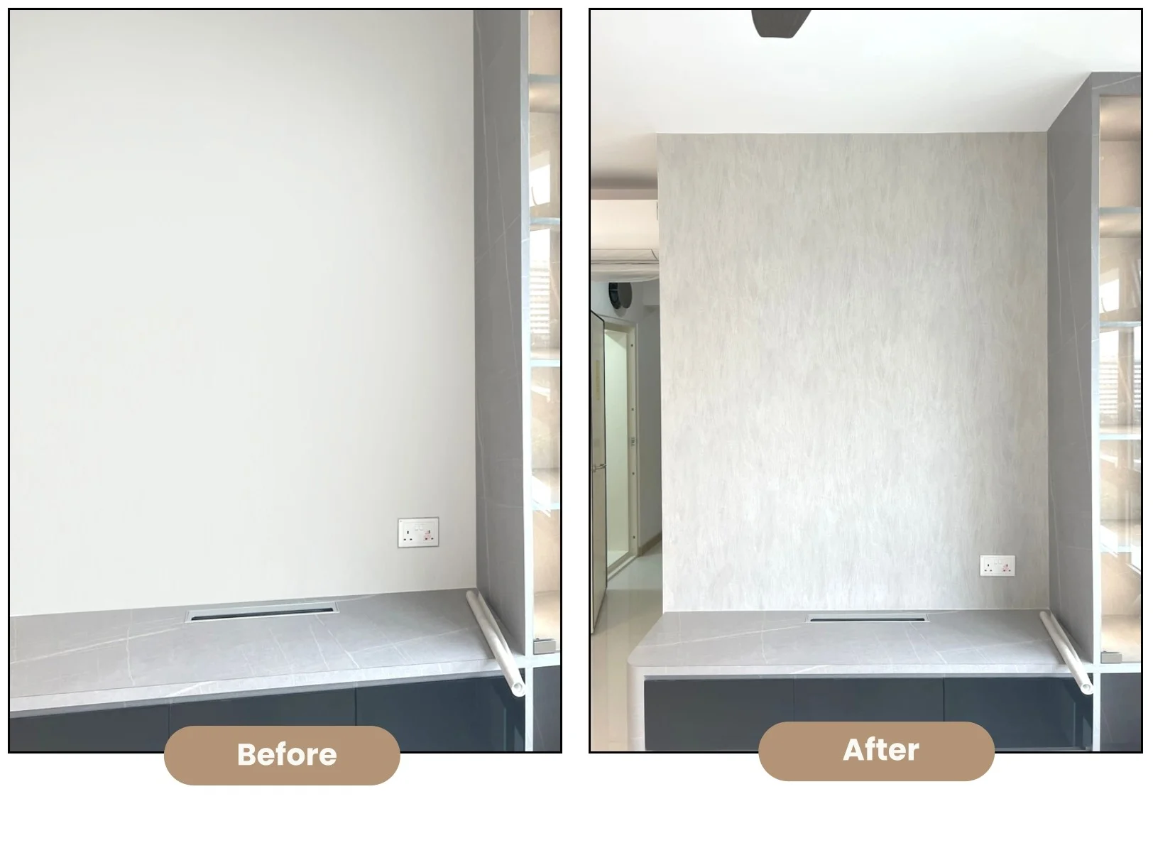 Feature wall, Before and after textured wallpaper